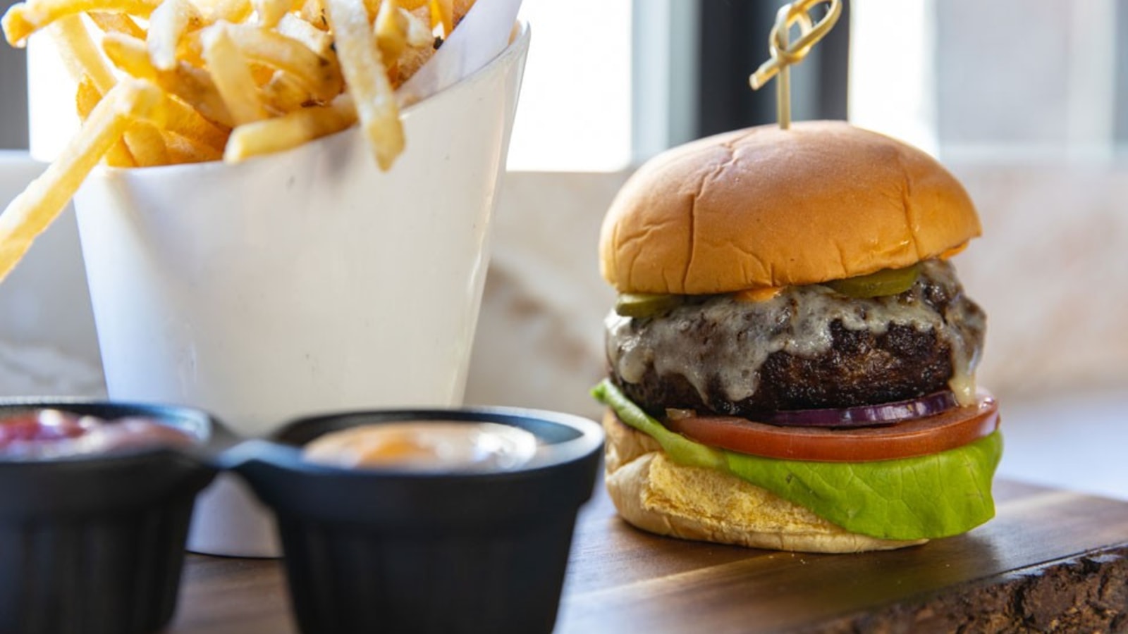 Ava Social's burger and fries