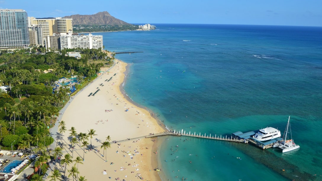 A view of Diamond Head from the shores of Waikiki Beach